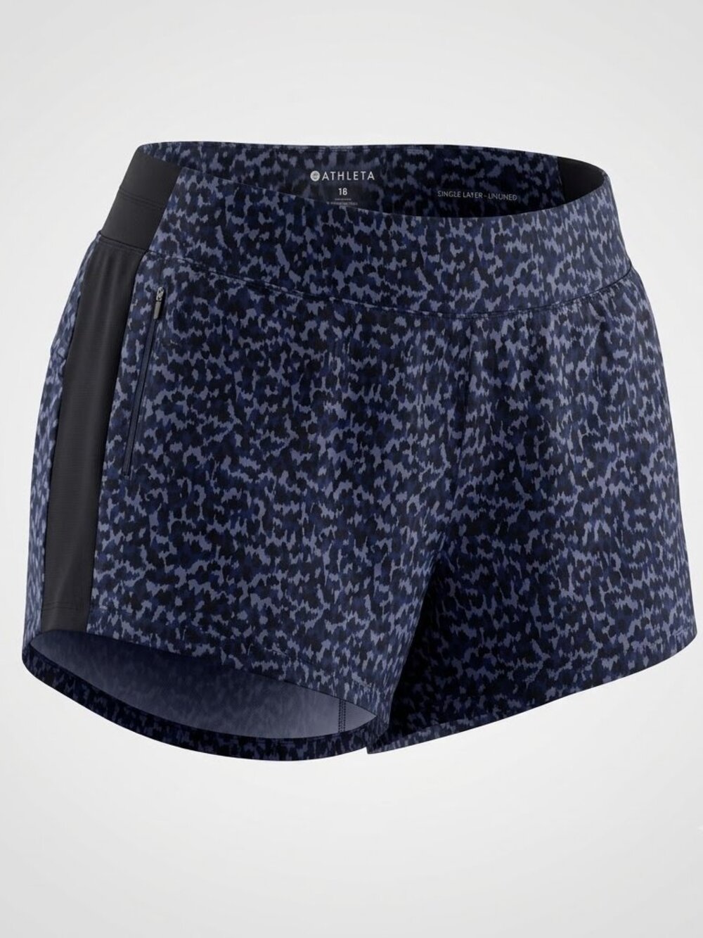 Athleta Navy Animal Print Athletic Running Shorts Size 18 Zip Pocket Stretch